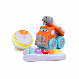 Develops : Hand-Eye Coordination, Free Rolling car, Guitar with "do re mi" sounds, Drum with melodies & drum beat sounds