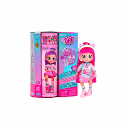 Discover 8+ surprises with your BFF's fashion doll, Daisy! She features sparkly purple hair, glass eyes, and 6 points of articulation. Daisy’s outfit includes a cat ear headband, white and pink collared top, pink and purple plaid skirt, cat socks, and matching shoes. Accessorize with her purple purse and BFF necklace. Packaged in unique iridescent wrapping, Daisy's cylindrical display rotates to show her poses. Inside, find 2 clothing pieces, a bag, hair accessory, matching shoes, socks, and a necklace. For ages 3+.